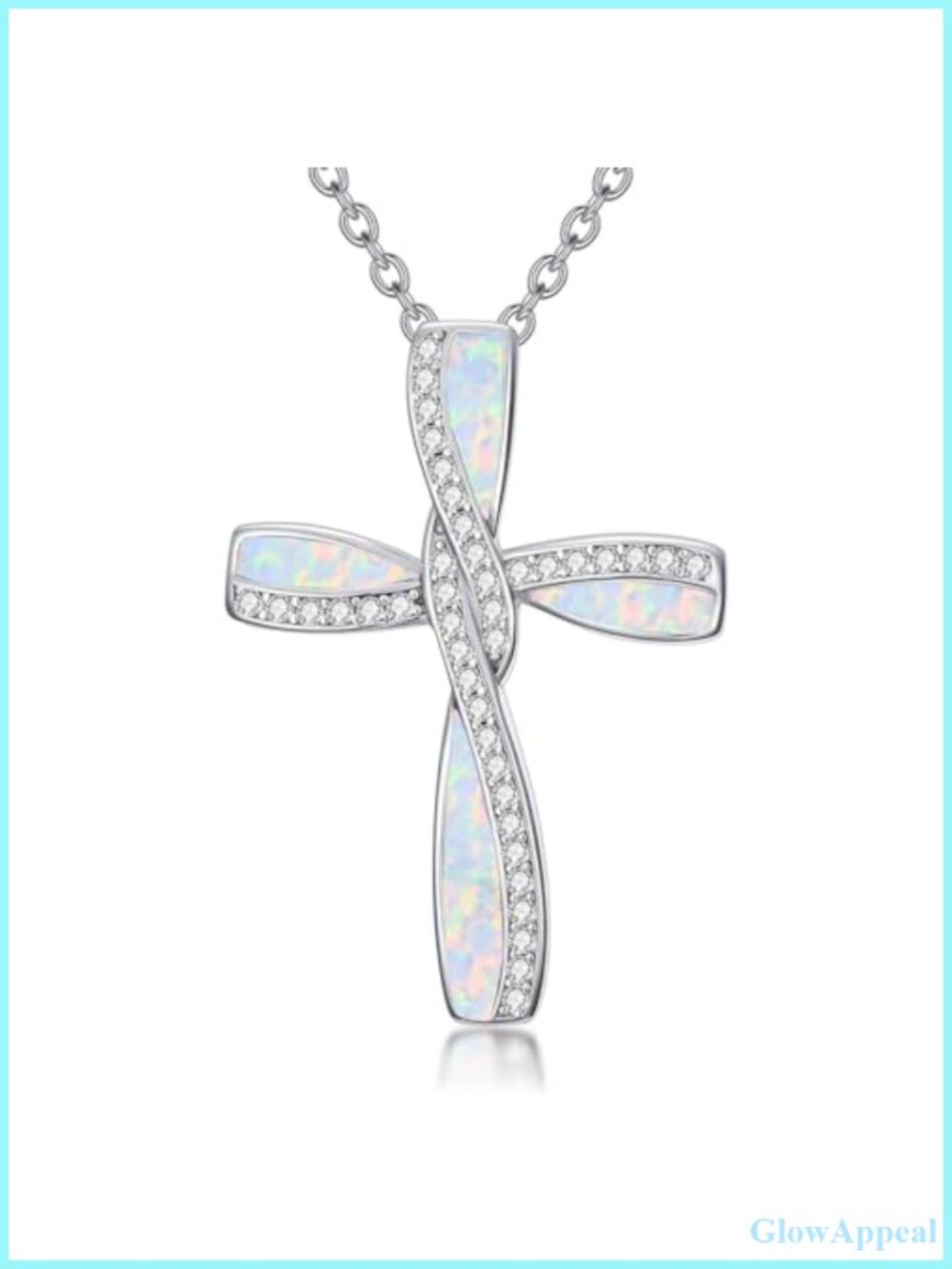 925 Sterling Silver Opal Cross Necklace Women Religious Christian Gift